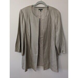 Eileen Fisher Silk Jacket 3X Champagne Mirage Jacquard Long Open Dressy Boxy